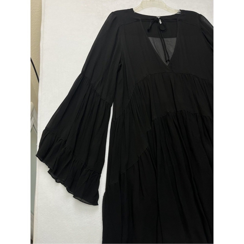 YFB - Young Fabulous & Broke Black Sheer Tiered V-Neck Tunic Dress, size L - Picture 4 of 5